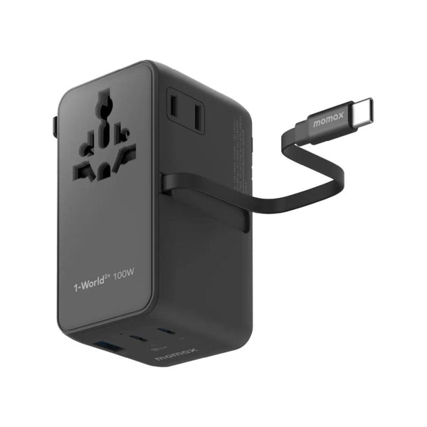 Momax 1-World²⁺ 100W 4-Port GaN Travel Charger Black with Retractable USB-C Cable Qatar