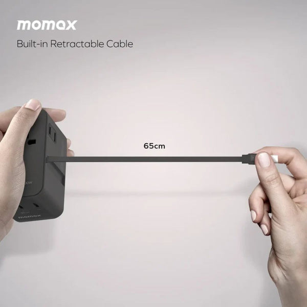 Momax 1-World²⁺ 100W 4-Port GaN Travel Charger Black with Retractable USB-C Cable Qatar