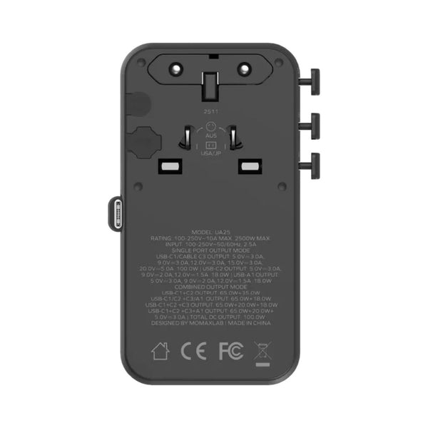 Momax 1-World²⁺ 100W 4-Port GaN Travel Charger Black with Retractable USB-C Cable Qatar