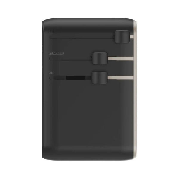 Momax 1-World²⁺ UA30L 70W GaN travel adapter with retractable USB-C cable and dual AC outputs Titanium Qatar