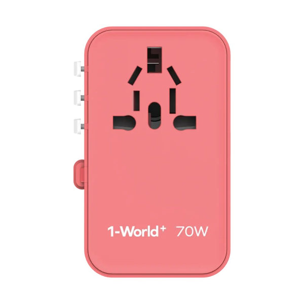 Momax 1-World+ UA18R 70W travel GaN charger with retractable USB-C cable and universal sockets Red Qatar