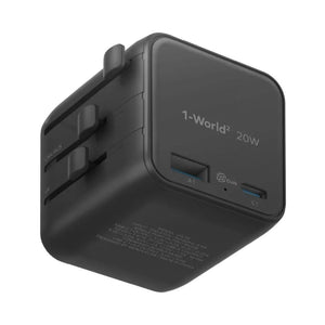 Momax 1-World² UA29D 20W GaN travel charger Black with USB-C PD, USB-A ports and worldwide plug compatibility Qatar