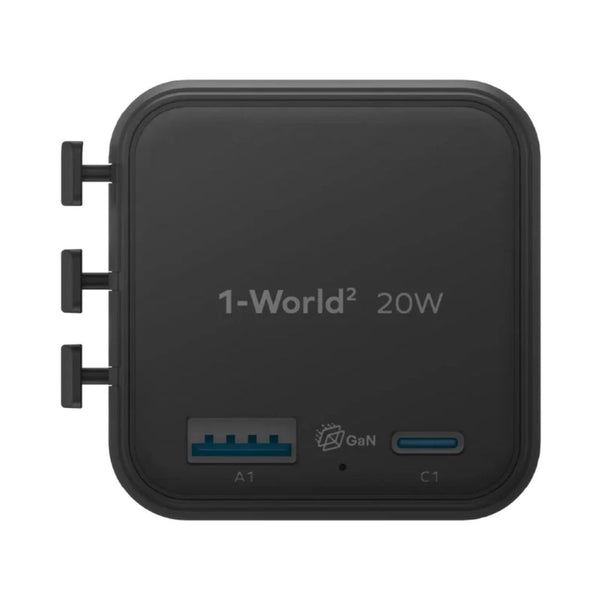 Momax 1-World² UA29D 20W GaN travel charger Black with USB-C PD, USB-A ports and worldwide plug compatibility Qatar