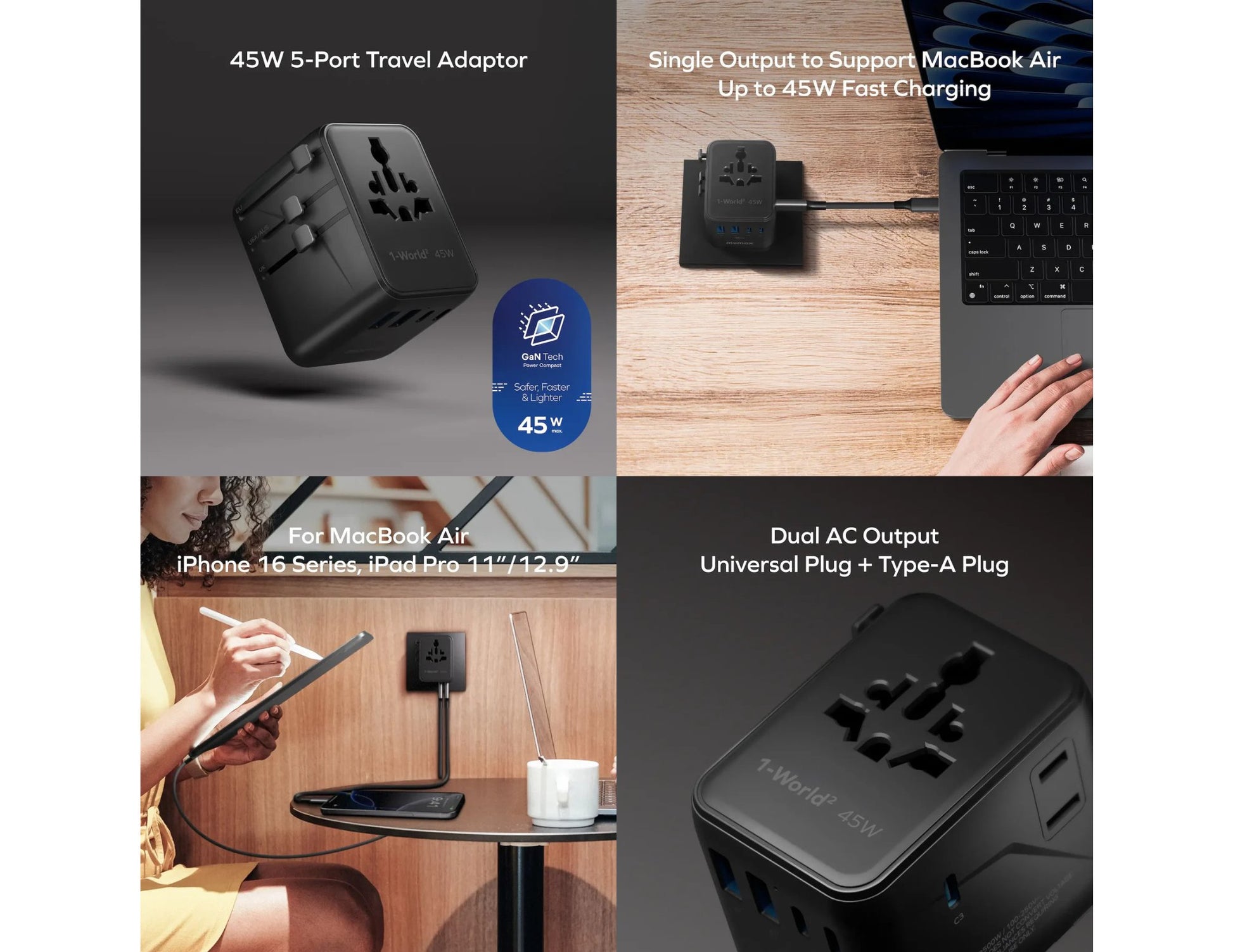 Momax 1-World² 45W 5-Port Dual AC Travel Adapter with universal plugs for global travel Qatar