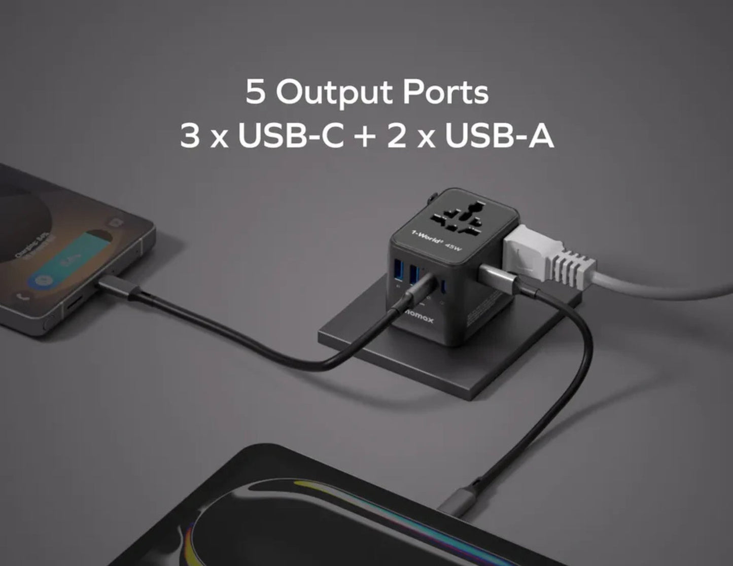 Momax 1-World² 45W 5-Port Dual AC Travel Adapter with universal plugs for global travel Qatar