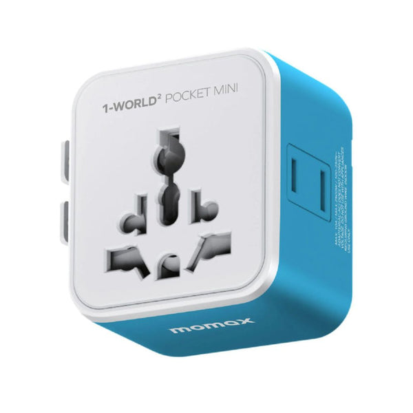 Momax 1-World² Pocket Mini Dual AC Travel Adapter Blue UA37AB with foldable plug and overload fuse protection Qatar