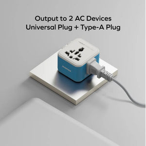 Momax 1-World² Pocket Mini Dual AC Travel Adapter Blue UA37AB with foldable plug and overload fuse protection Qatar