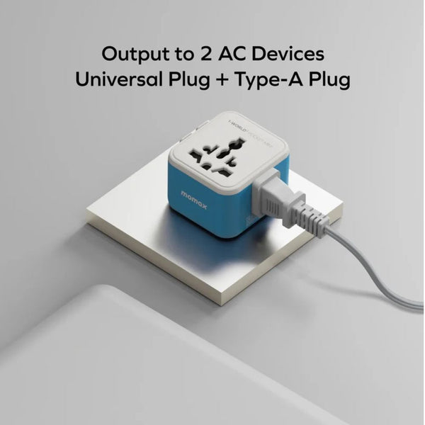 Momax 1-World² Pocket Mini Dual AC Travel Adapter Blue UA37AB with foldable plug and overload fuse protection Qatar
