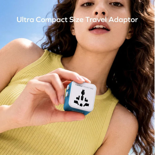 Momax 1-World² Pocket Mini Dual AC Travel Adapter Blue UA37AB with foldable plug and overload fuse protection Qatar