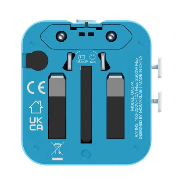Momax 1-World² Pocket Mini Dual AC Travel Adapter Blue UA37AB with foldable plug and overload fuse protection Qatar