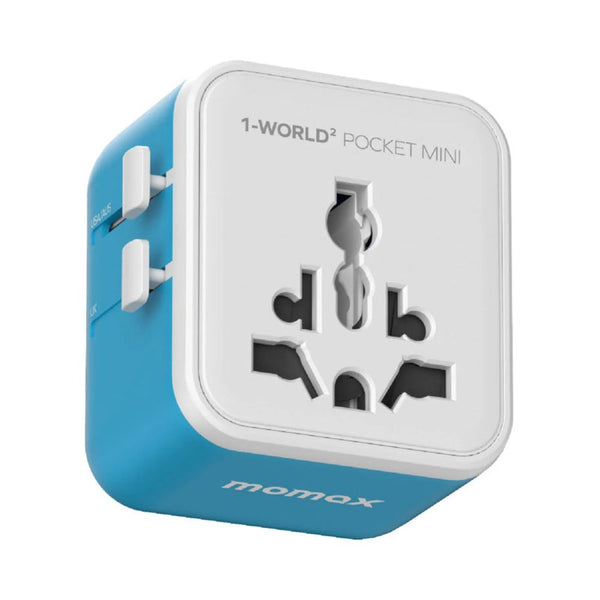 Momax 1-World² Pocket Mini Dual AC Travel Adapter Blue UA37AB with foldable plug and overload fuse protection Qatar