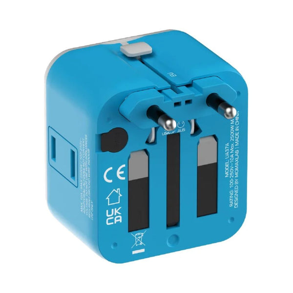 Momax 1-World² Pocket Mini Dual AC Travel Adapter Blue UA37AB with foldable plug and overload fuse protection Qatar