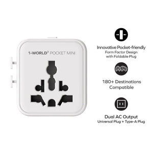 Momax 1-World² Pocket Mini Dual AC Travel Adapter White UA37AW with foldable plug and overload fuse protection Qatar