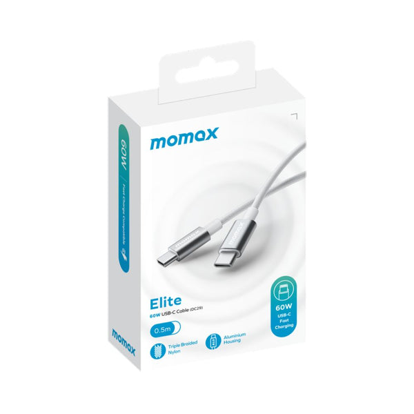 Momax Elite USB-C to USB-C braided cable with 60W PD 3.0 fast charging 0.5m White Qatar