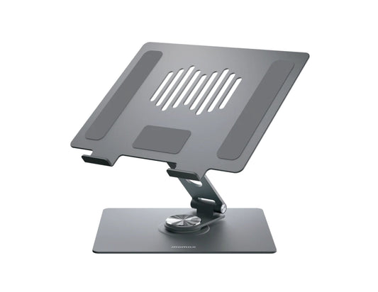 Momax fold stand rotatable tablet and laptop stand space gray with 360 degree rotation.