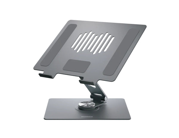 Momax fold stand rotatable tablet and laptop stand space gray with 360 degree rotation.