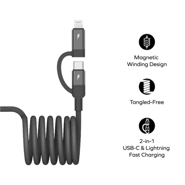Momax Mag.Link Duo 60W magnetic USB-C to USB-C and Lightning charging cable Black Qatar