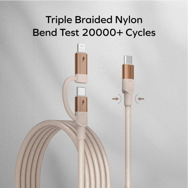Momax Mag.Link Duo 60W magnetic USB-C to USB-C and Lightning charging cable Sandstone Qatar