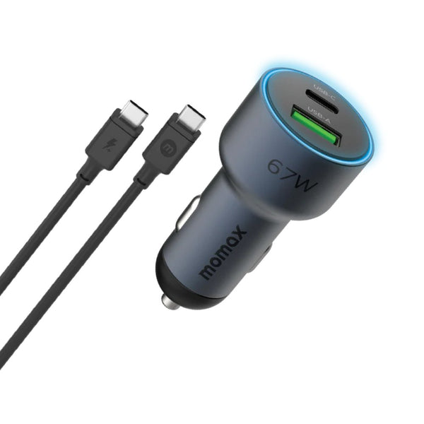 Momax MoVe 67W dual-port car charger with USB-C to USB-C cable Space Gray Qatar