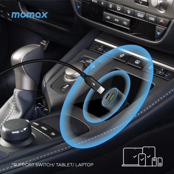 Momax MoVe 67W dual-port car charger with USB-C to USB-C cable Space Gray Qatar