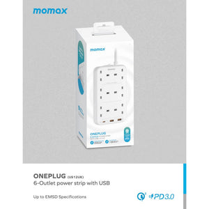 Momax OnePlug 6 outlet power strip with 20W USB-C PD and QC 3.0 fast charging White Qatar
