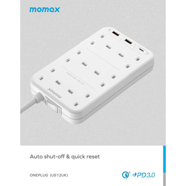 Momax OnePlug 6 outlet power strip with 20W USB-C PD and QC 3.0 fast charging White Qatar