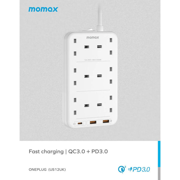 Momax OnePlug 6 outlet power strip with 20W USB-C PD and QC 3.0 fast charging White Qatar