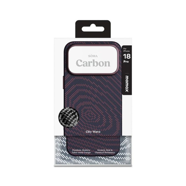 Momax Sōma Carbon Aramid Magnetic Case for iPhone 18 Pro Dusky Cherry Qatar
