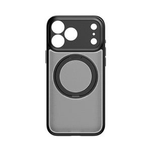 Momax Sōma Crystal Black MagSafe case for iPhone 18 Pro Max with transparent reeded design and 360-degree aluminum kickstand Qatar