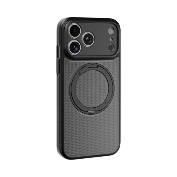 Momax Sōma Crystal Black MagSafe case for iPhone 18 Pro Max with transparent reeded design and 360-degree aluminum kickstand Qatar