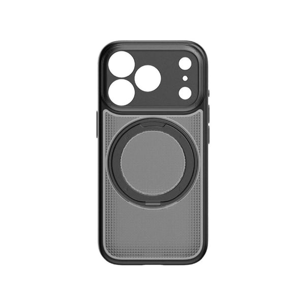 Momax Sōma Crystal Black MagSafe case for iPhone 18 Pro with transparent reeded design and 360-degree aluminum kickstand Qatar