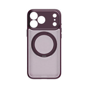 Momax Sōma Crystal Dusky Cherry MagSafe case for iPhone 18 Pro Max with reeded design and 360-degree aluminum kickstand Qatar