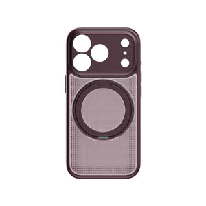 Momax Sōma Crystal Dusky Cherry MagSafe case for iPhone 18 Pro with reeded design and 360-degree aluminum kickstand Qatar