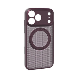 Momax Sōma Crystal Dusky Cherry MagSafe case for iPhone 18 Pro with reeded design and 360-degree aluminum kickstand Qatar