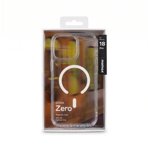 Momax Sōma Zero Clear Magnetic Case for iPhone 18 Pro with transparent slim design, anti-slip grip and raised camera protection Qatar