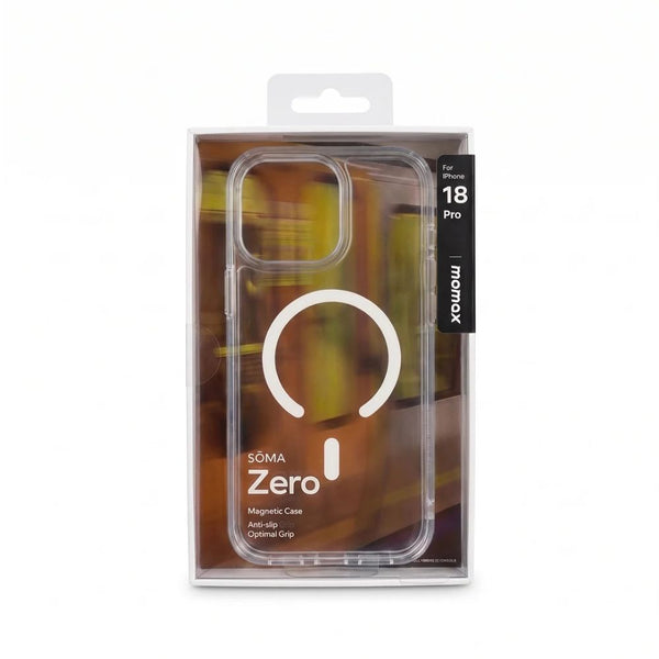 Momax Sōma Zero Clear Magnetic Case for iPhone 18 Pro with transparent slim design, anti-slip grip and raised camera protection Qatar