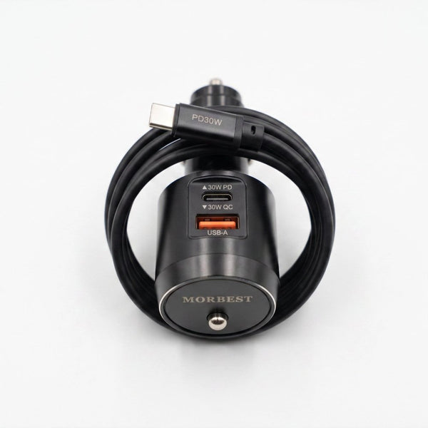 Morbest C86CA 60W PD QC fast car charger with retractable 30W Type-C cable, Qatar