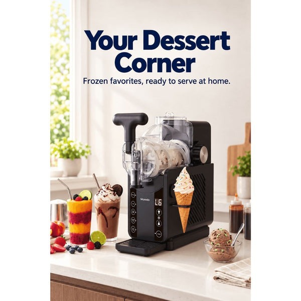 Moxedo Frostiva 5-in-1 180W Slush and Ice Cream Maker in matte black with touch controls and cone holder in Qatar