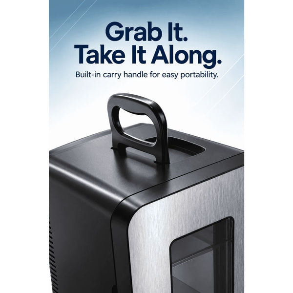 Moxedo MX-MR121 10L portable mini refrigerator in black with transparent door, internal light and carry handle in Qatar