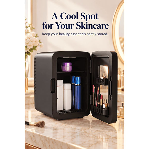 Moxedo MX-MR121 10L portable mini refrigerator in black with transparent door, internal light and carry handle in Qatar