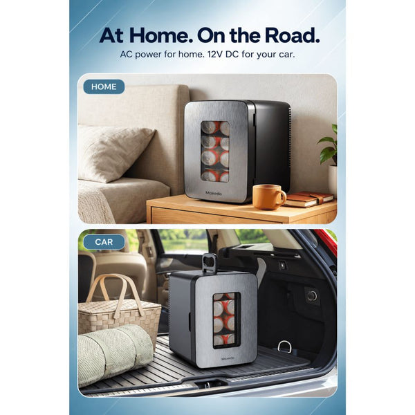 Moxedo MX-MR121 10L portable mini refrigerator in black with transparent door, internal light and carry handle in Qatar