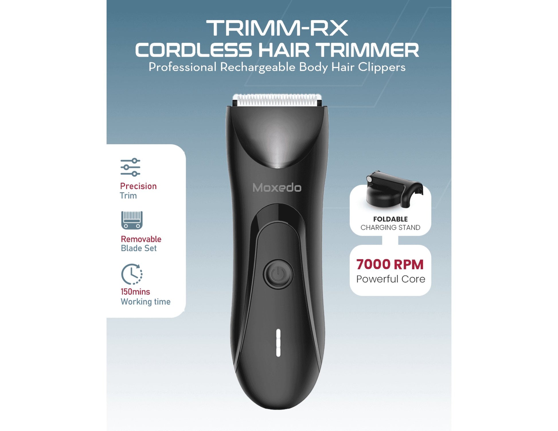 Moxedo Trimm-RX Cordless Hair Trimmer MX-HT011 waterproof 7000 RPM with LED torch light Qatar
