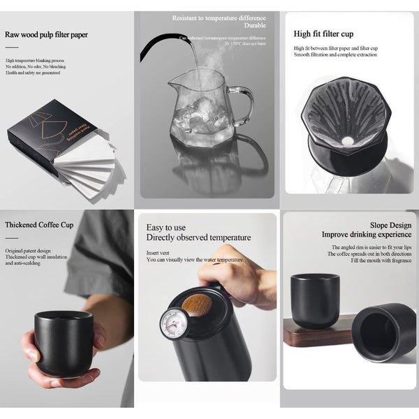NIBU 9 Piece Pour Over Coffee Gift Set with EK6012 Digital Coffee Scale Black Qatar