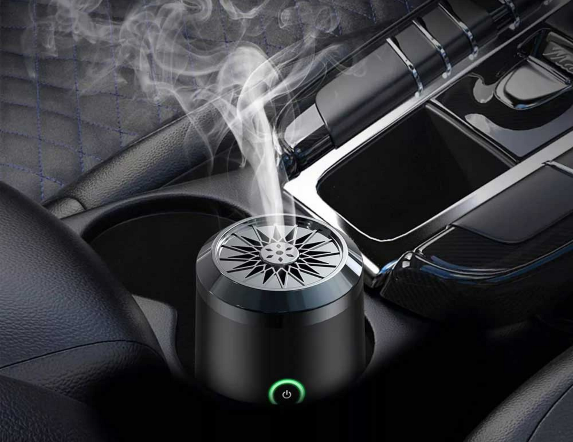 Oud Bakhoor BK-18 placed in a car emitting fragrance.