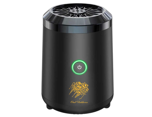 Front view of the Oud Bakhoor BK-18 electric incense burner in stylish black design.