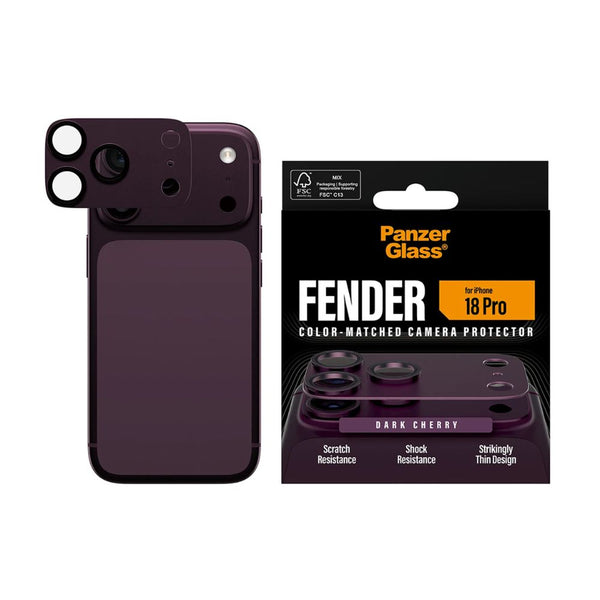 PanzerGlass Fender camera lens protector for iPhone 18 Pro in Dark Cherry with slim matte aluminum camera protection Qatar