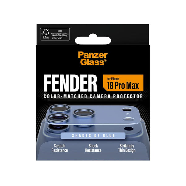 PanzerGlass Fender camera lens protector for iPhone 18 Pro Max in Shades of Blue with slim matte aluminum camera protection Qatar