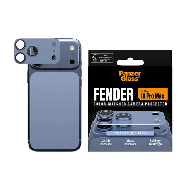 PanzerGlass Fender camera lens protector for iPhone 18 Pro Max in Shades of Blue with slim matte aluminum camera protection Qatar
