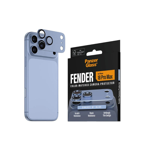 PanzerGlass Fender camera lens protector for iPhone 18 Pro Max in Shades of Blue with slim matte aluminum camera protection Qatar