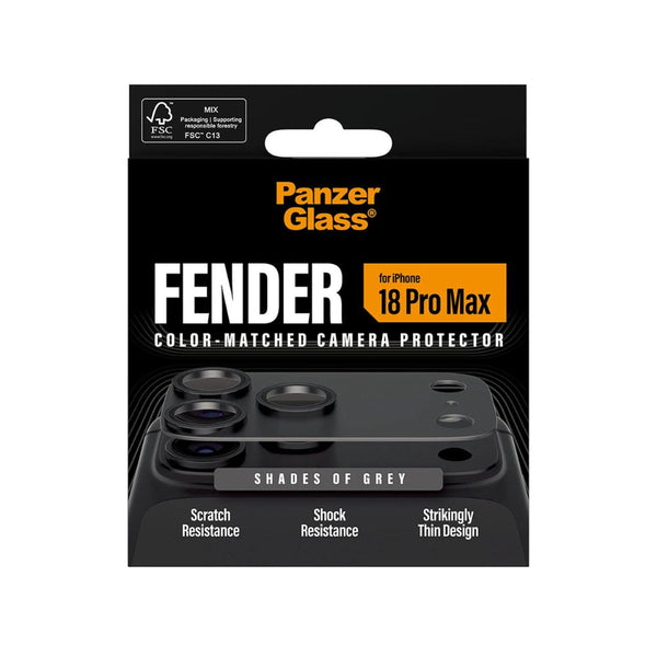 PanzerGlass Fender camera lens protector for iPhone 18 Pro Max in Shades of Grey with slim matte aluminum camera protection Qatar